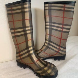 Burberry Gray Vintage Check Rain Boots 36